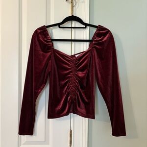 BB Dakota Deep Red Velvet Ruched Blouse Small